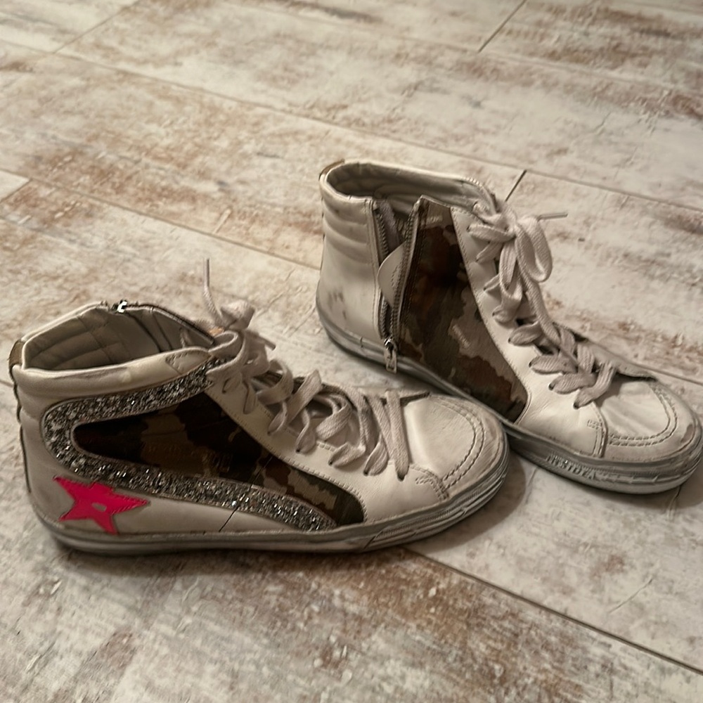 Authentic Golden Goose High Top Army Camo and Pink Star Woman's 7.5